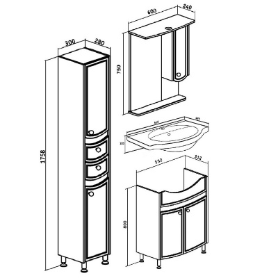Мебель для ванной Runo Аликанте 60 Венге-Белая
