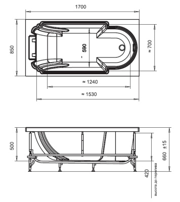 Акриловая ванна Radomir Fra Grande Анабель 170x85 встраиваемая без гидромассажа Хром
