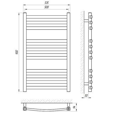 Водяной полотенцесушитель Laris Гранд П11 90х50 Хром