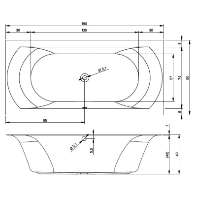 Акриловая ванна Riho Linares Velvet 190x90 без гидромассажа