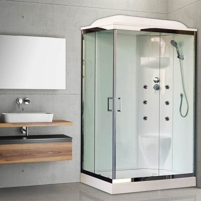 Душевая кабина Royal Bath HP 120х80 RB8120HP7-WT-CH-R с гидромассажем стекло прозрачное задняя стенка Белая