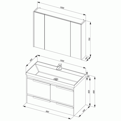 Комплект мебели для ванной Aquanet Тиволи 100 180557 подвесной Белый