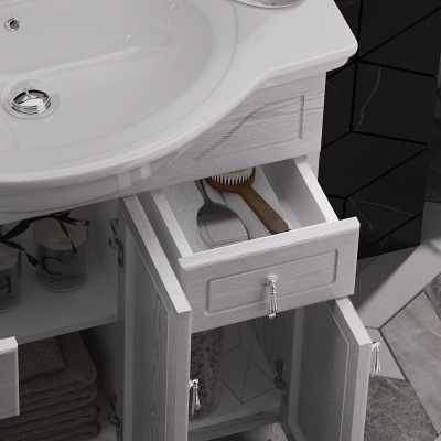 Тумба под раковину Opadiris Тибет 80 00-00002550 с объемной филенкой Ясень ручки Белое серебро