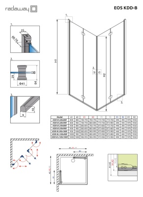 Душевой уголок Radaway Eos KDD-B 80x90 профиль Хром стекло прозрачное с порогом