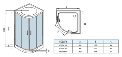Душевая кабина WeltWasser WW500 Werra 804 80x80 10000003231 профиль Хром стекло прозрачное