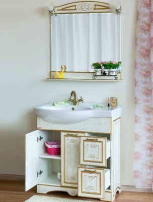 Тумба с раковиной Sanflor Адель 82 R Н0000001074 Белая с патиной Золото