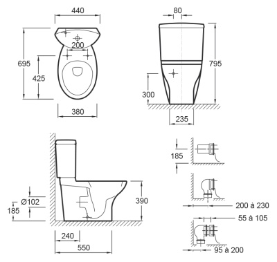 Унитаз Jacob Delafon Presquile Vario 19077-00 без бачка с крышкой Микролифт