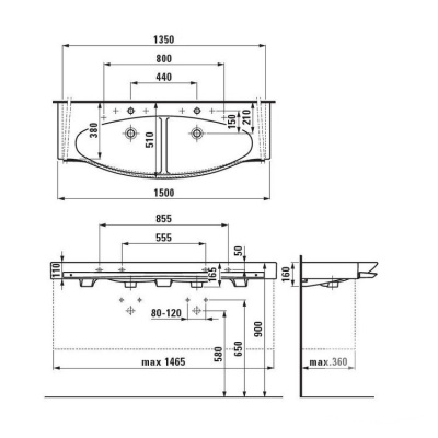 Раковина Laufen Palace New 150 8.1470.6 двойная Белая