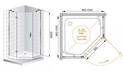 Душевой уголок Cezares Bergamo P-1 100x100 L IV профиль Хром стекло прозрачное