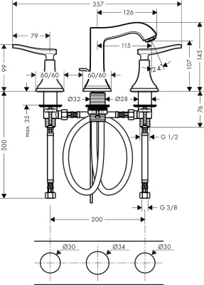 Смеситель для раковины Hansgrohe Metropol Classic 31330090 Хром, Золото
