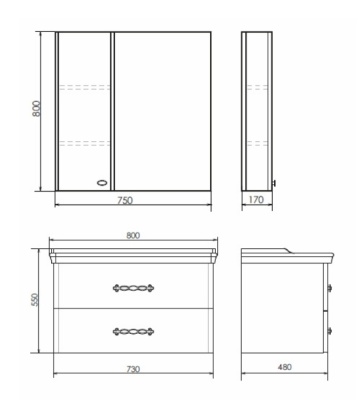 Зеркало со шкафом Comforty Неаполь 80 4147561 Белое