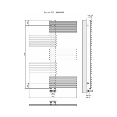 Водяной полотенцесушитель Terminus Европа П30 500x1296 4620768886676 Хром