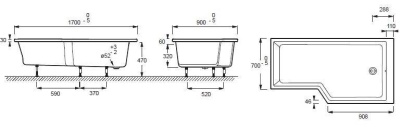 Акриловая ванна Jacob Delafon Bain Douche Neo 170x90 R E6D002R-00 без гидромассажа