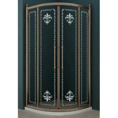 Душевой уголок Cezares Retro R-2 Scorrevole 100x100 RETRO-A-R-2-100-SCORREVOLE-CP-G профиль Золото стекло прозрачное с матовым узором