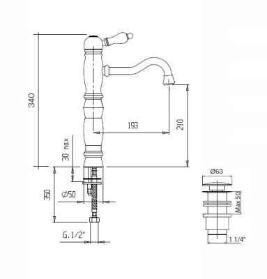 Смеситель для раковины Cezares Venezia VENEZIA-LSM1-A-03/24-Bi Золото 24 карата