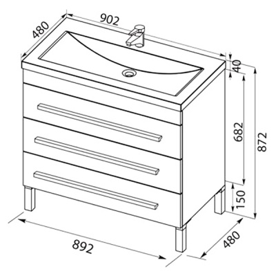 Тумба под раковину Aquanet Верона 90 178470 3 ящика Белая
