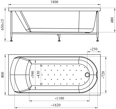 Акриловая ванна Radomir Wachter Николь 180x80 с гидромассажем форсунки Белые