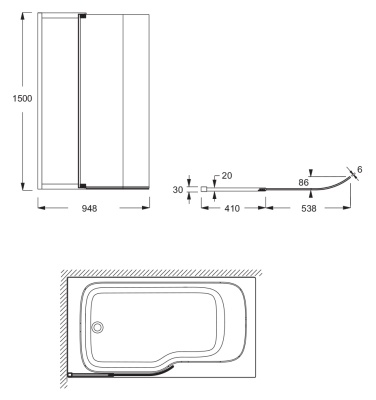 Шторка на ванну Jacob Delafon Bain Douche Malice 95x150 E6D069-GA Хром стекло прозрачное