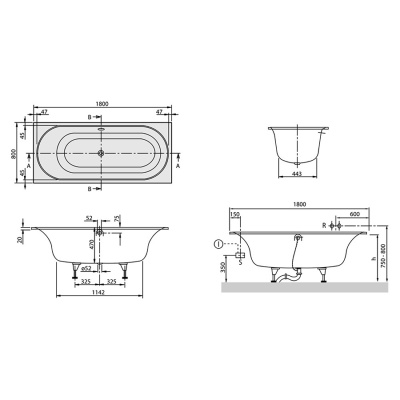 Квариловая ванна Villeroy&Boch Cetus 180x80 Белый альпин