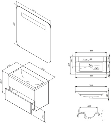 Комплект мебели для ванной AM.PM Gem 75 подвесной Белый