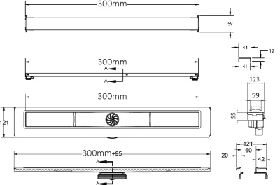 Душевой лоток Berges Wasserhaus C1 Brise 300 090028 с решеткой Матовый хром