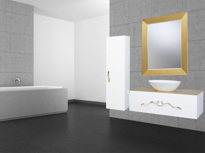 Тумба c раковиной Bellezza Римини 90 подвесная Белая сусальное Золото