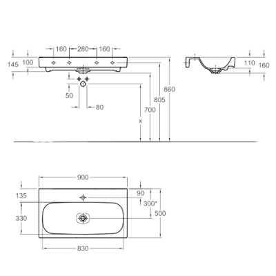 Раковина Geberit (Keramag) Citterio 123590000 Белая