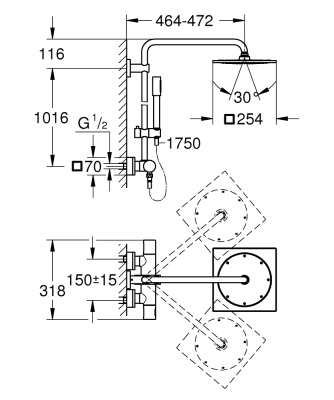 Душевая система Grohe Rainshower F-Series System 27469000 с термостатом Хром