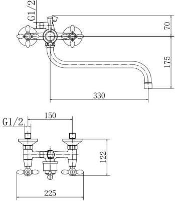 Смеситель для ванны Fashun A2227 универсальный Хром