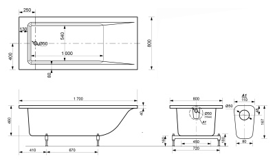 Ванна из искусственного камня Эстет Дельта 170x80 Белая