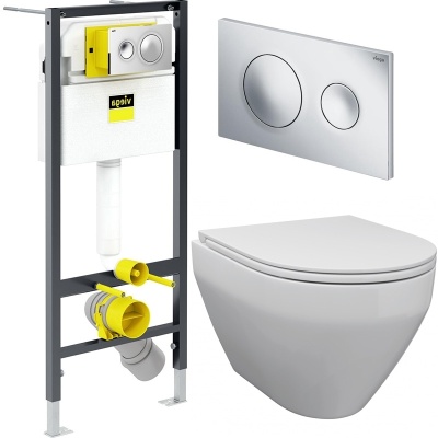 Комплект унитаза AM.PM Spirit FlashClean C701700WH+C707857WH с инсталляцией Viega Prevista Dry 792855 с сиденьем Микролифт и клавишей смыва Хром