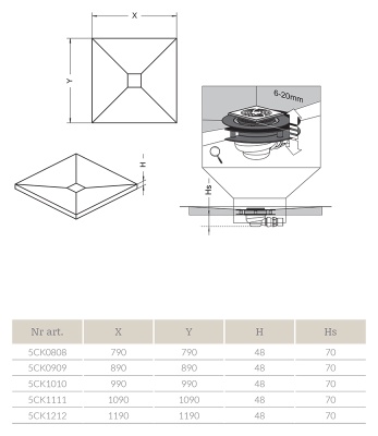 Душевая плита Radaway RadаDrain 119x119x5 с компактным трапом c декоративной решеткой