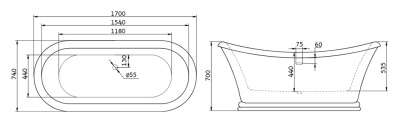 Акриловая ванна BelBagno BB09 170x74 Белая