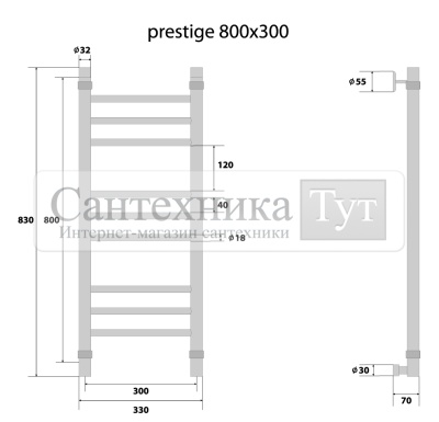 Полотенцесушитель Energy Prestige 800x300 водяной хром