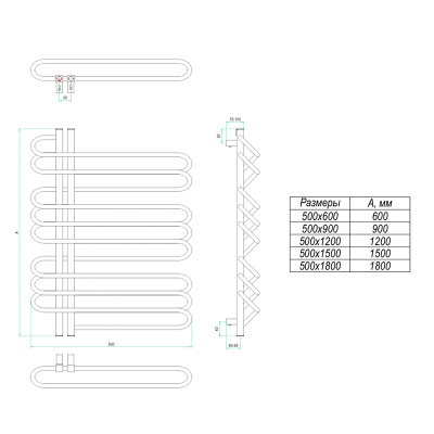 Водяной полотенцесушитель Grota Stelle 500х1800 Хром