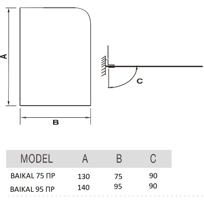 Шторка на ванну River Baikal 95 ПР 10000003402 профиль Матовый хром стекло прозрачное
