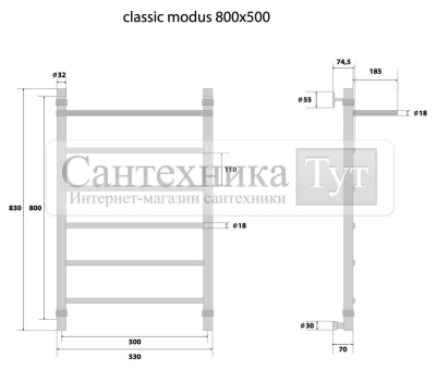 Полотенцесушитель Energy Classic Modus 800x500 водяной хром