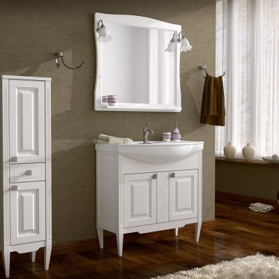 Тумба под раковину ASB-Woodline Модена 85 Белая с серебряной патиной