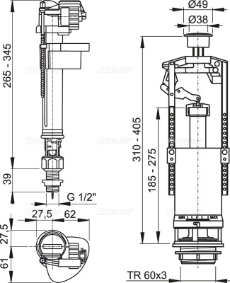 Сливная арматура Alcaplast SA2000SK-1/2 с нижней подводкой