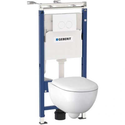 Комплект унитаза Geberit Renova Compact 500.122.TC.R с инсталляцией Duofix с сиденьем Микролифт и клавишей смыва Белый альпийский