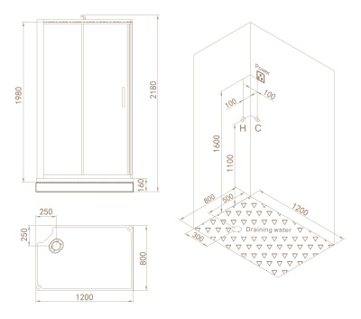 Душевая кабина SSWW BU621 L 120x80 с баней профиль Голубой сапфир матовый задняя стенка зеркальная