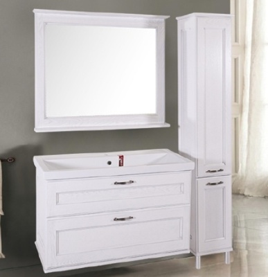 Шкаф пенал ASB-Woodline Прато 32 Белый c серебряной патиной