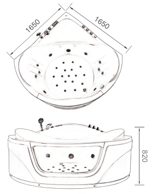 Акриловая ванна Gemy G9247 K 165х165 с гидромассажем
