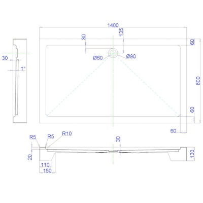 Акриловый поддон для душа Royal Bath HP RB8140HP 140х80 Белый