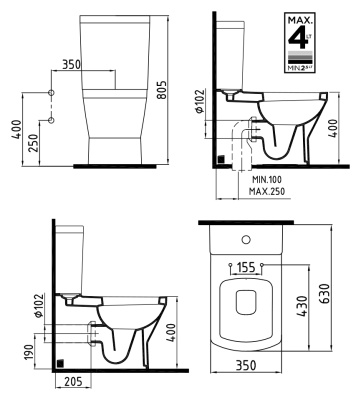 Унитаз-компакт Bien Neptun NPKD06301VE0W300TK2 со смесителем с сиденьем Микролифт с бачком