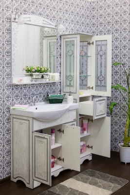 Тумба с раковиной Sanflor Адель 82 R Н0000001073 Белая с патиной Серебро