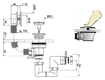 Слив-перелив Wirquin 30718585 фурнитура хром