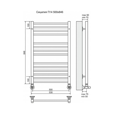 Водяной полотенцесушитель Terminus Сицилия П14 500x846 4620768882302 Хром