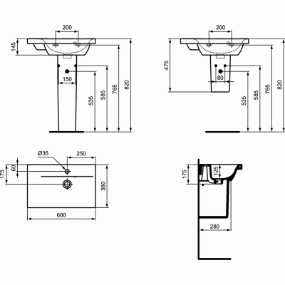 Раковина Ideal Standard Connect Space 60 E136501 Белая