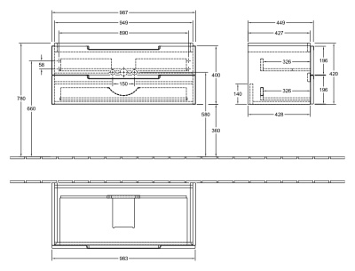 Тумба под раковину Villeroy&Boch Subway 2.0 100x42 подвесная Серая